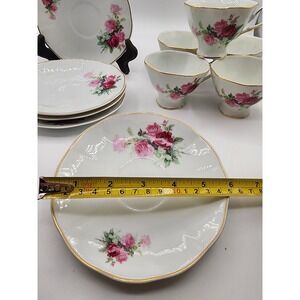 A Special Place Pink Rose Floral Tea Cup and Saucer Set Gold Trim 10 Piece